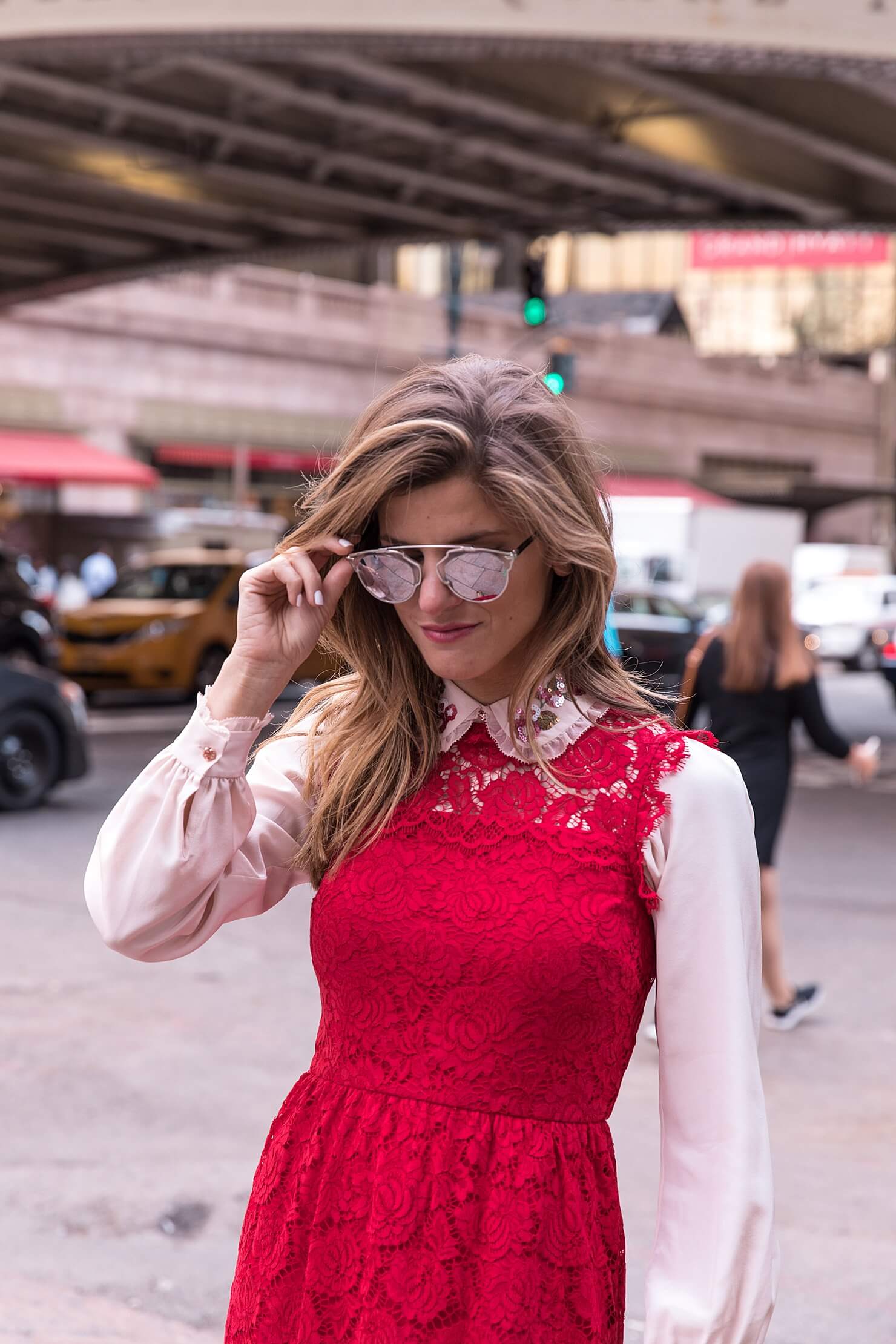 red is the color of the season for fall 2017 - bold statement red lace dress by kate spade new york at NYFW