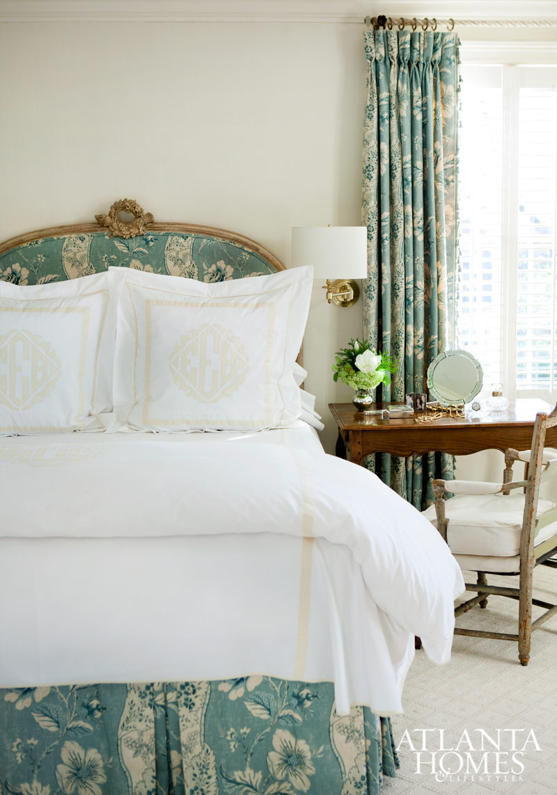 Atlanda Homes Magazine Pattern Headboard + Monogrammed Pillows Traditional Bedroom