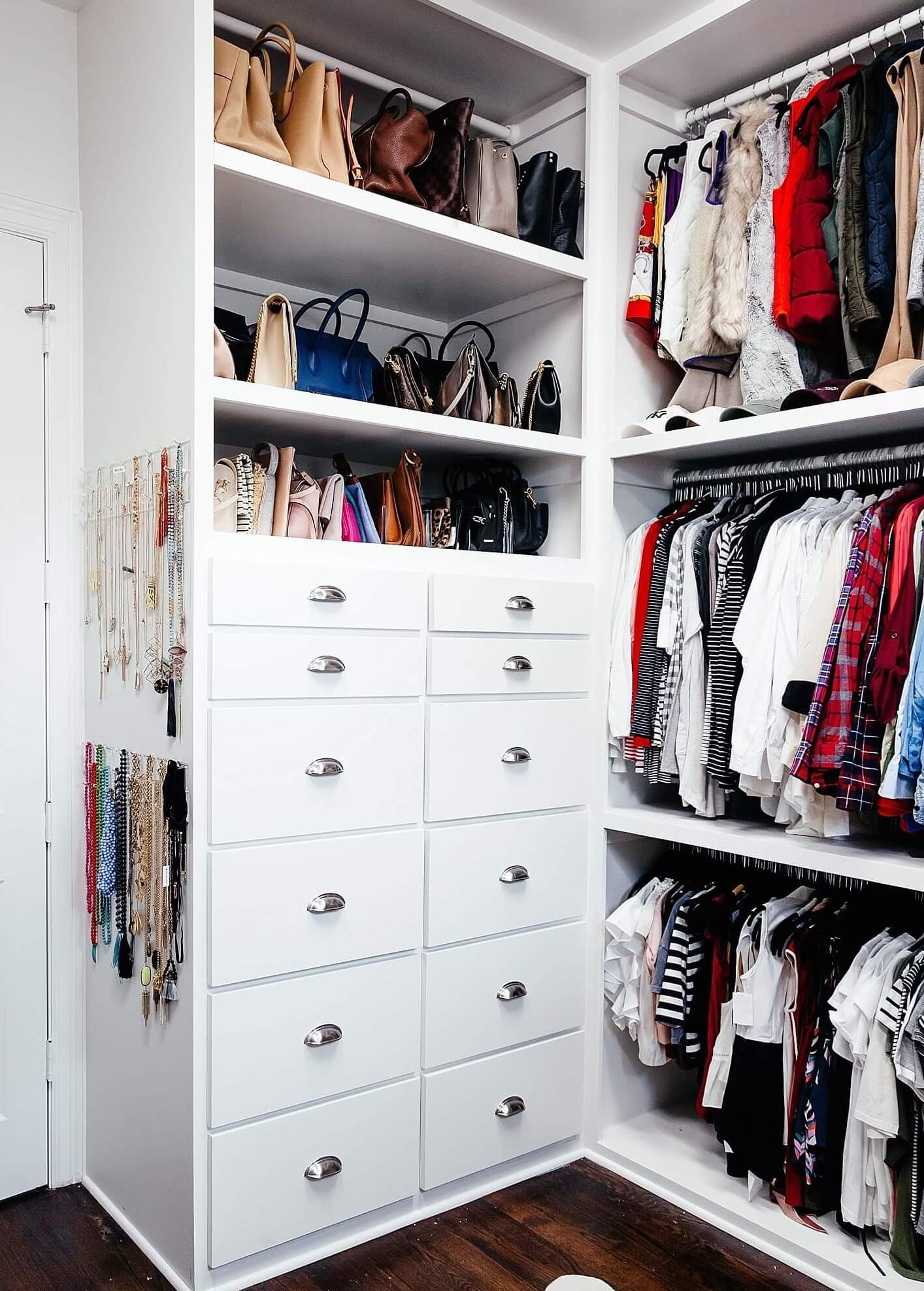 brighton keller new home closet reveal, vests, shirts, button-downs, purses and clutches