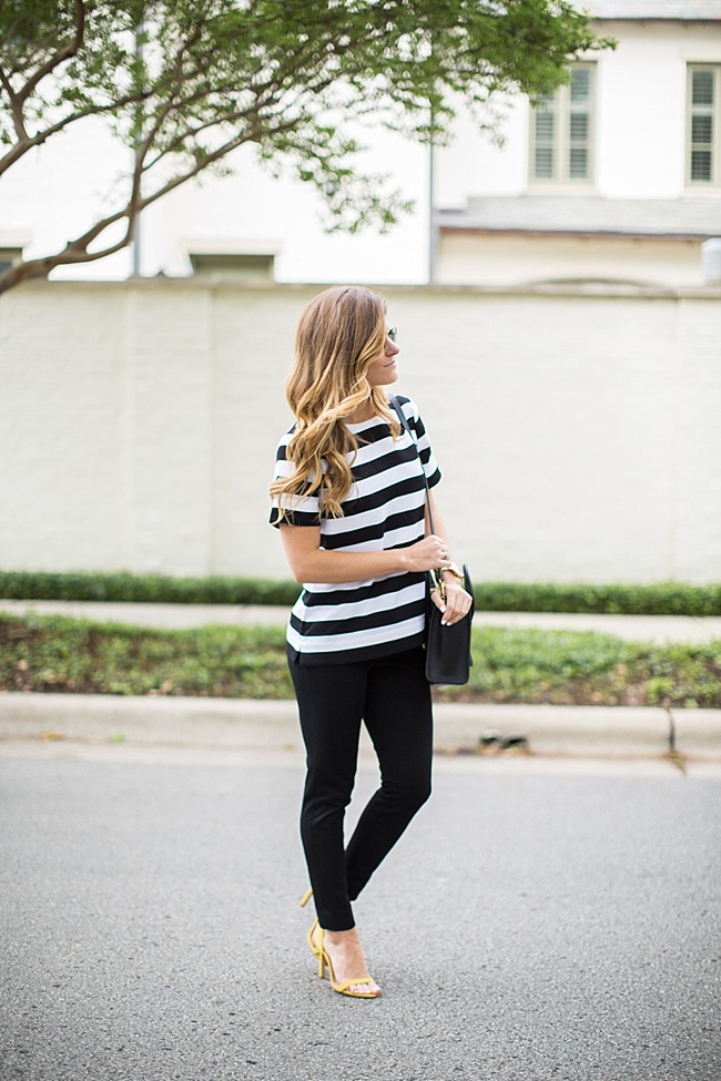 brightontheday wearing Banana Republic Rugby Stripe Crepe Top and new sloan fit slim ankle pant business casual attire